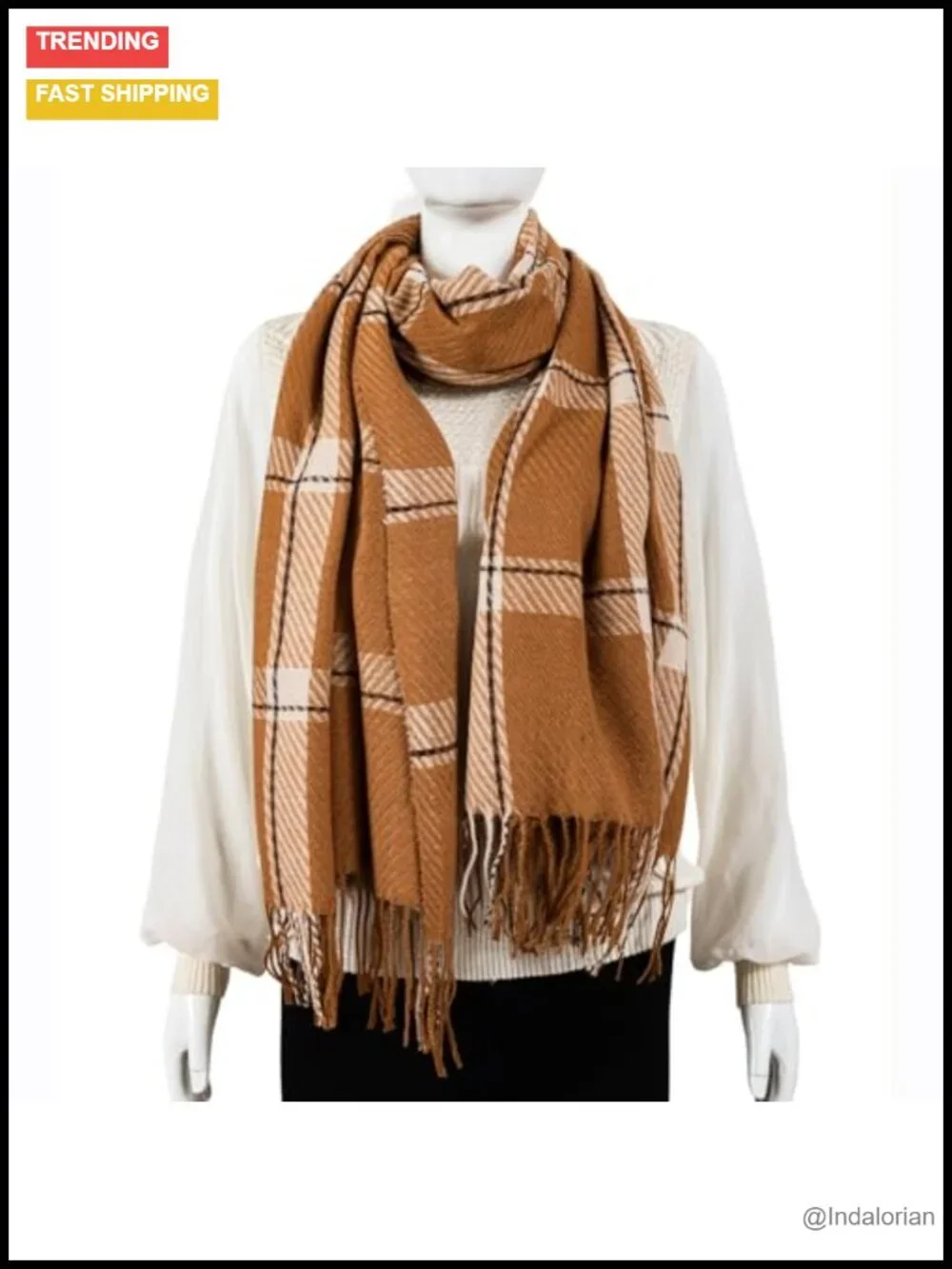 Winter Scarf Soft Cashmere Feel Plaid Shawl Tassels Large Oversized Wrap